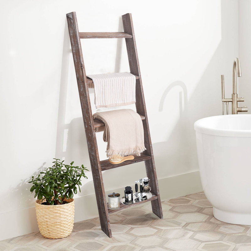 Foundry Select 4.5 ft Rustic Wood Decorative Blanket Ladder Farmhouse